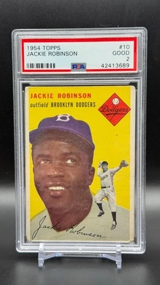 1954 Topps #10 - Salón de la fama Jackie Robinson Brooklyn Dodgers PSA 2 Foto 1 de 2