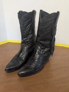 Laredo Damen Leder Cowboystiefel Größe 7/8?  Schwarz Fransen Western Rodeo 90er - Bild 1 von 10