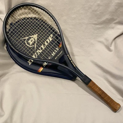 Vintage Dunlop Tennis Racquet Blue Max (with leather protective cover 4 5/8) L5 - Image 1 of 4