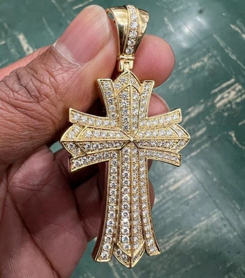 1.90Ct Round Lab-Created Diamond Cluster Cross Pendant 14k Yellow Gold Plated - Image 1 of 4