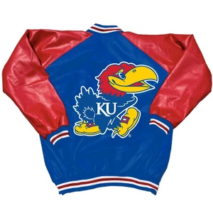 Chaqueta Universitaria Letterman Kansas Jayhawks Logo Bordado Lana y Cuero - Imagen 1 de 4