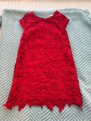 H&M Niñas Floral Encaje Manga Casquillo Vestido Cambio Rojo 3-4 años Navidad Formal Foto 1 de 4