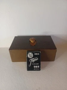 Vintage Wooden Poker Chip Holder With A NOS Deck Of Tiger Playing Cards. - Picture 1 of 6