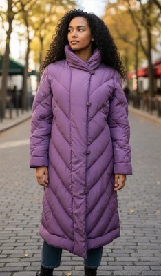 Abrigo largo acolchado púrpura vintage Saks Fifth Avenue pluma para mujer grande” Foto 1 de 4