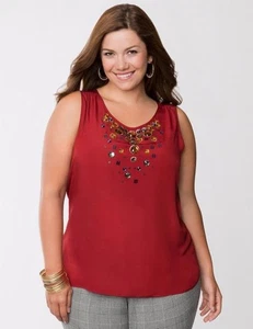Lane Bryant burgunderrotes Tanktop mit Schmucksteinen 14 - Bild 1 von 1