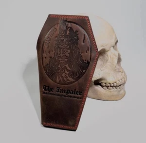 Leder Geldbörse geschnitzt "Tepesh", Portemonnaie Vlad Tepes, Portemonnaie "Draculas Sarg" - Bild 1 von 10