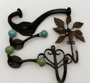Lot Vintage Hook Ornate Iron Porcelain Victorian Decor Estate USA VTG Salvage - Picture 1 of 20