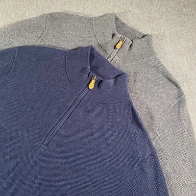 Lot of 2 Brooks Brothers Mens 1/4 Zip Sweater Large Navy Blue Cotton Cashmere - Image 1 of 4