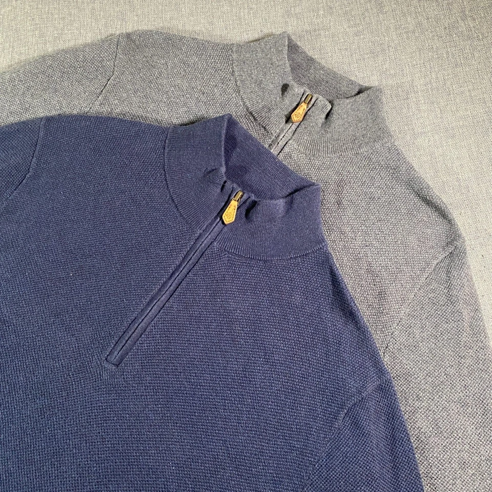 Лот из 2 Brooks Brothers мужской 1/4 молнии свитер большой темно-синий хлопок кашемир - Изображение 1 из 4