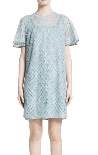 Abito Burberry Keri nuovo con etichette floreale quadri pizzo blu stato pallido manica corta taglia US 2