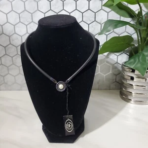 Yanvan Necklace Black Rubber and Sterling Silver with Pearl Center Stone FLAW - Picture 1 of 14