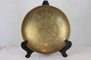 Cuenco chino de latón grabado vintage con dragones, marcado - Imagen 1 de 12