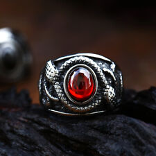 Double Snake Red Stone Signet Ring Stainless Steel Men's Vintage Biker Punk Ring