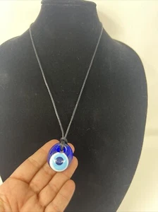 Vintage 90's/ 2000's Style Murano Glass Evil Eye Pendant On Black Cord Necklace - Picture 1 of 9