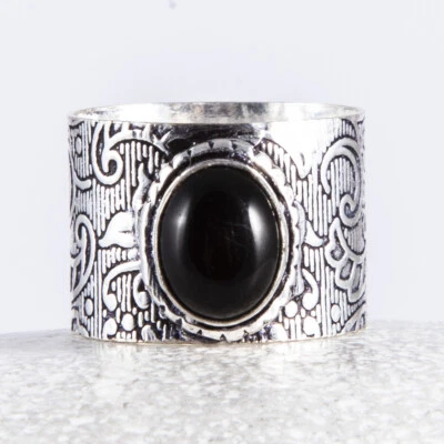 Wunderschöner Silberring, Bandring, Onyx, Schwarz, Cabochon, Größe: 57 - Bild 1 von 4