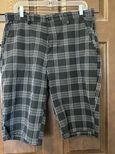 Pantaloncini corti 9K Clothing Co cotone/poliestere zip davanti piatto taglia 34 neri a quadri - Foto 1 di 3
