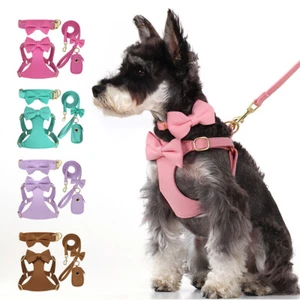 4pcs Dog Collar Harness Leash and Poop Bag Holder Set Puppy Vest Outdoor Walking - Picture 1 of 30