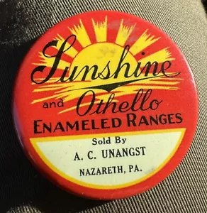 VTG AD POCKET MIRROR SUNSHINE & OTHELLO ENAMELED RANGES A.C. UNANGST NAZARETH PA - Picture 1 of 3