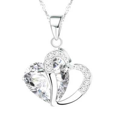 Collar Corazón Cristal Chapado en Oro Blanco 14K Circonita Cúbica Mujer Joyería 18" Foto 1 de 4