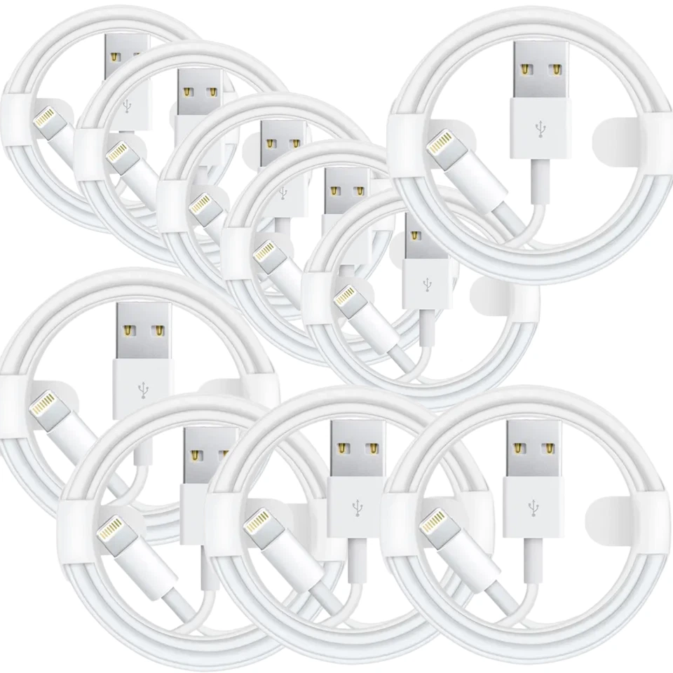 Pack of 10 iPhone Fast Charger Cable Lead For 6 7 8 X XS XR 11 12 13 14 Pro Max - Image 1 of 4