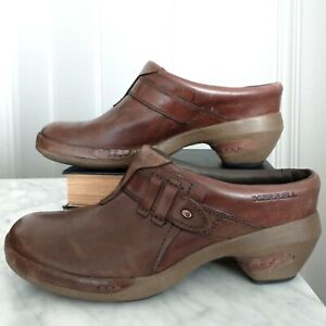 Womens Leather Merrell Clog Sz 9 Heel Slide Comfort Shoe Brown Everyday