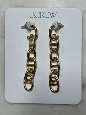 J Crew Signature Gold Link Earrings Shiny Matte Gold Tone Chain Dangle Statement Foto 1 de 4