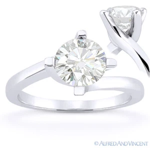 Anillo de compromiso solitario moissanita brillante oro blanco 14k corte redondo Forever - Imagen 1 de 4