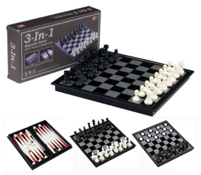 SCACCHIERA MAGNETICA VIAGGIO 3 IN 1 BACKGAMMON SCACCHI DAMA PORTATILE PIEGHEVOLE