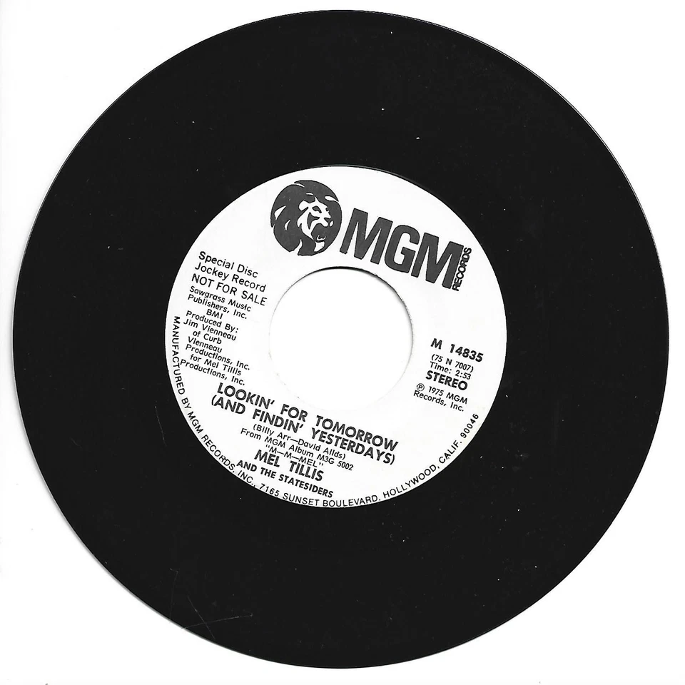Mel Tillis Lookin' For Tomorrow -And Findin' Yesterdays 45 RPM Mono-Stereo Promo - Image 1 of 1