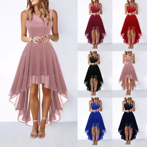 Women Sexy Lace Chiffon Ball Gown Evening Cocktail Party Prom Midi Dress Size 16 - Picture 1 of 27