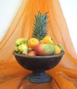 HOLZSCHALE OBST-GEMÜSE-SCHALE MIT STANDFUSS HOLZ SCHWARZTON  - Bild 1 von 5