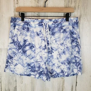 Halston Blue White Tie Dye Shorts Sz M NWT Lounge Wear Athleisure - Picture 1 of 8