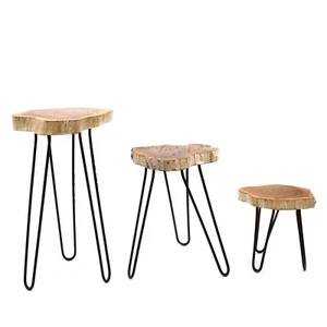 Houseplant stands - tiered 3 set natural wood with hairpin legs - Picture 1 of 4