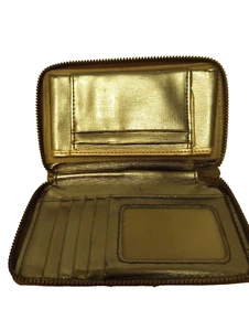 Vintage Fossil Gold Metallic Leather Zip Wallet - Picture 1 of 4