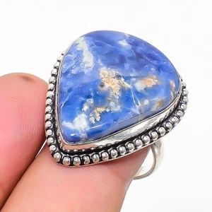 Natural Sodalite Gemstone 925 Sterling Silver Ring Size 9 W478 - Picture 1 of 6