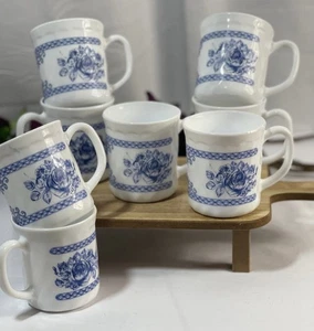 Juego de 8 tazas de vidrio con leche floral rosa azul honorine Arcopal France - Imagen 1 de 6