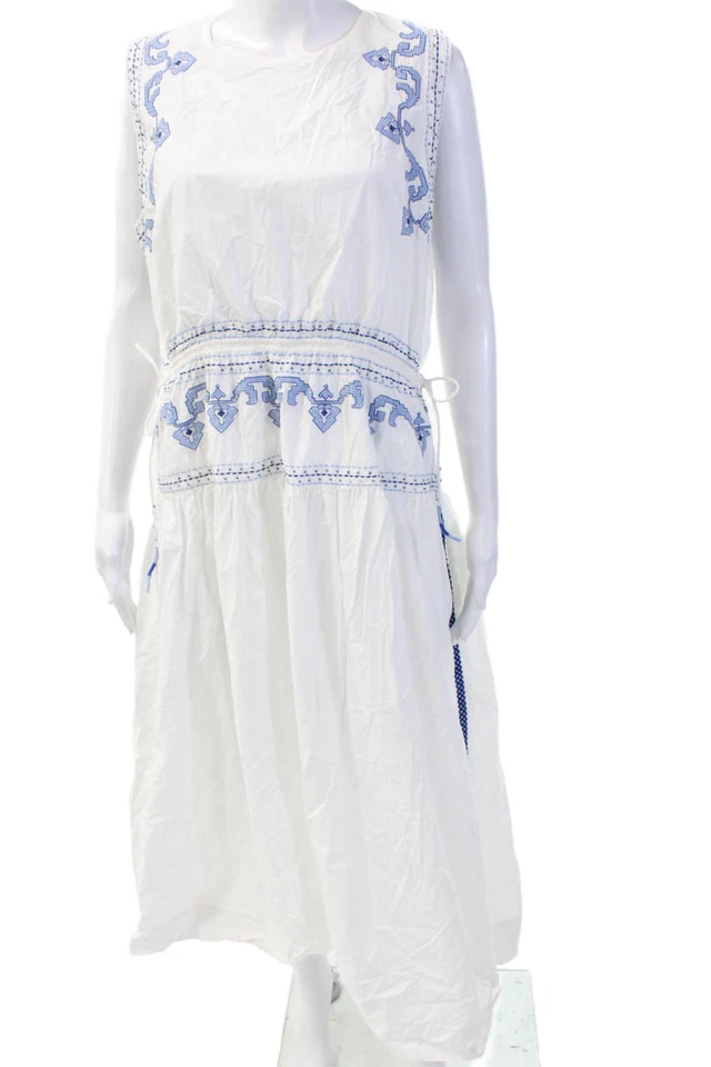 Maxi Vestido Zara Mujer Caftán Blanco Sin Mangas Algodón Geométrico Azteca Talla XL Foto 1 de 4