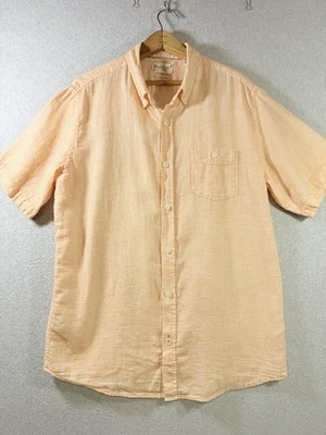 Weatherproof Vintage Shirt Mens Large Peach Linen Blend Short Sleeve Button Down - Image 1 of 4