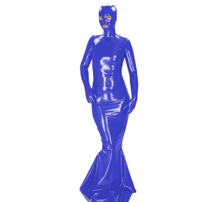 Maxikleid aus glänzendem PVC-Leder mit Maske langärmelig figurbetont sexy Outfit - Bild 1 von 4
