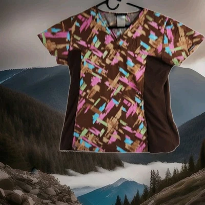 Cherokee Abstract Print  Medical Dental Scrub Top Womens Small - Image 1 of 4