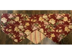 French Country/Cottage~Valance~Dark Red Floral~w/Sm Checked Underlayment~52x22~ - Picture 1 of 7