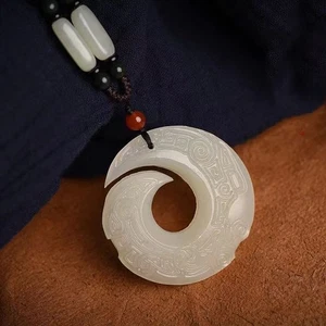 Collar colgante de dragón de jade blanco natural suéter cadena joyería para hombres mujeres - Imagen 1 de 4