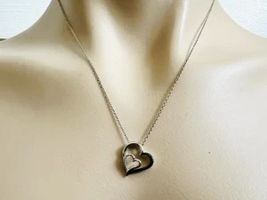KAY JWBR Sterling Silver Double Hearts Black & White Diamonds Pendant Necklace - Picture 1 of 11