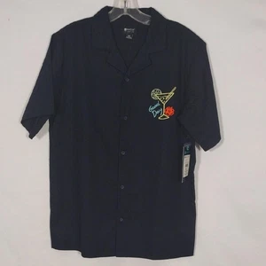 NWT Matix Dark Navy Twill Embroidered Good Day Martini Button Up Shirt Sz Small - Picture 1 of 9