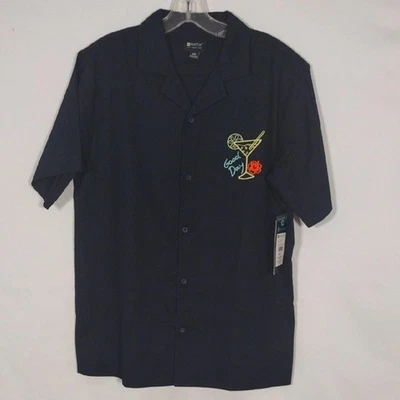 NWT Matix Dark Navy Twill Embroidered Good Day Martini Button Up Shirt Sz Small - Image 1 of 4