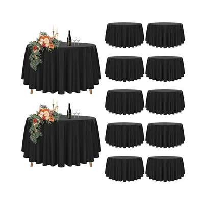 12件装黑色圆形桌布-108英寸聚酯纤维防水防污... — 第 1/4 张图片