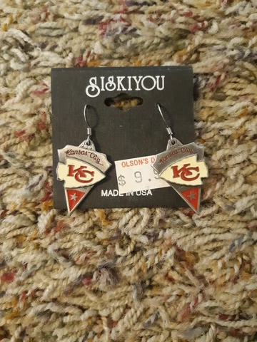Kansas City Chiefs Football NFL Team Logo Charm Silver Dangle Earrings Set Cover
