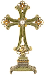 Decorative Green Jeweled Standing Cross Rhinestones 6"X 5" - Picture 1 of 1