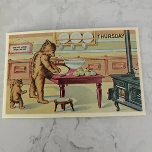 Vintage BEAR AND FOR BEAR Thursday Cooking Postcard Anthropomorphic Embossed - Picture 1 of 3