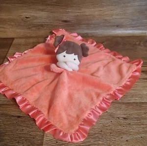 Carters Security Blanket Lovey Brunette Pigtail Girl Melon Pink - Picture 1 of 6